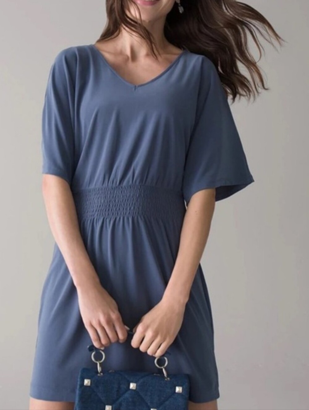 White House Black Market Slate Blue V-Neck Mini Dress